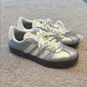 Adidas VL Court Sneakers - Silver with Ribbon Laces